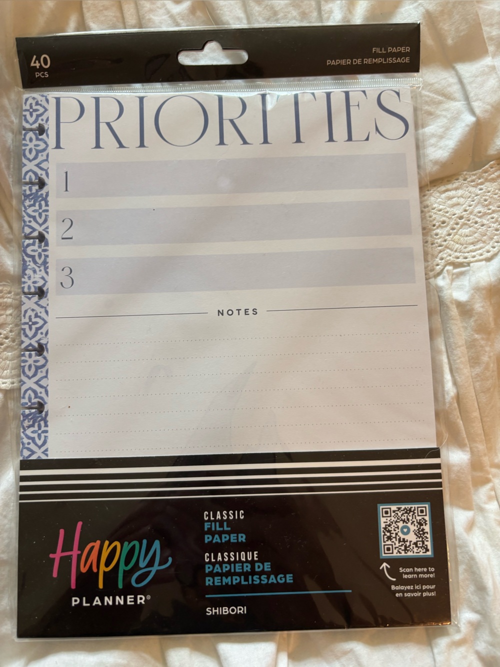Happy Planner Blue & White Priorities Notepad - Classic Pattern